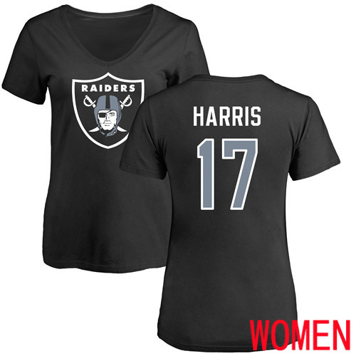 Oakland Raiders Black Women Dwayne Harris Name and Number Logo NFL Football #17 T Shirt